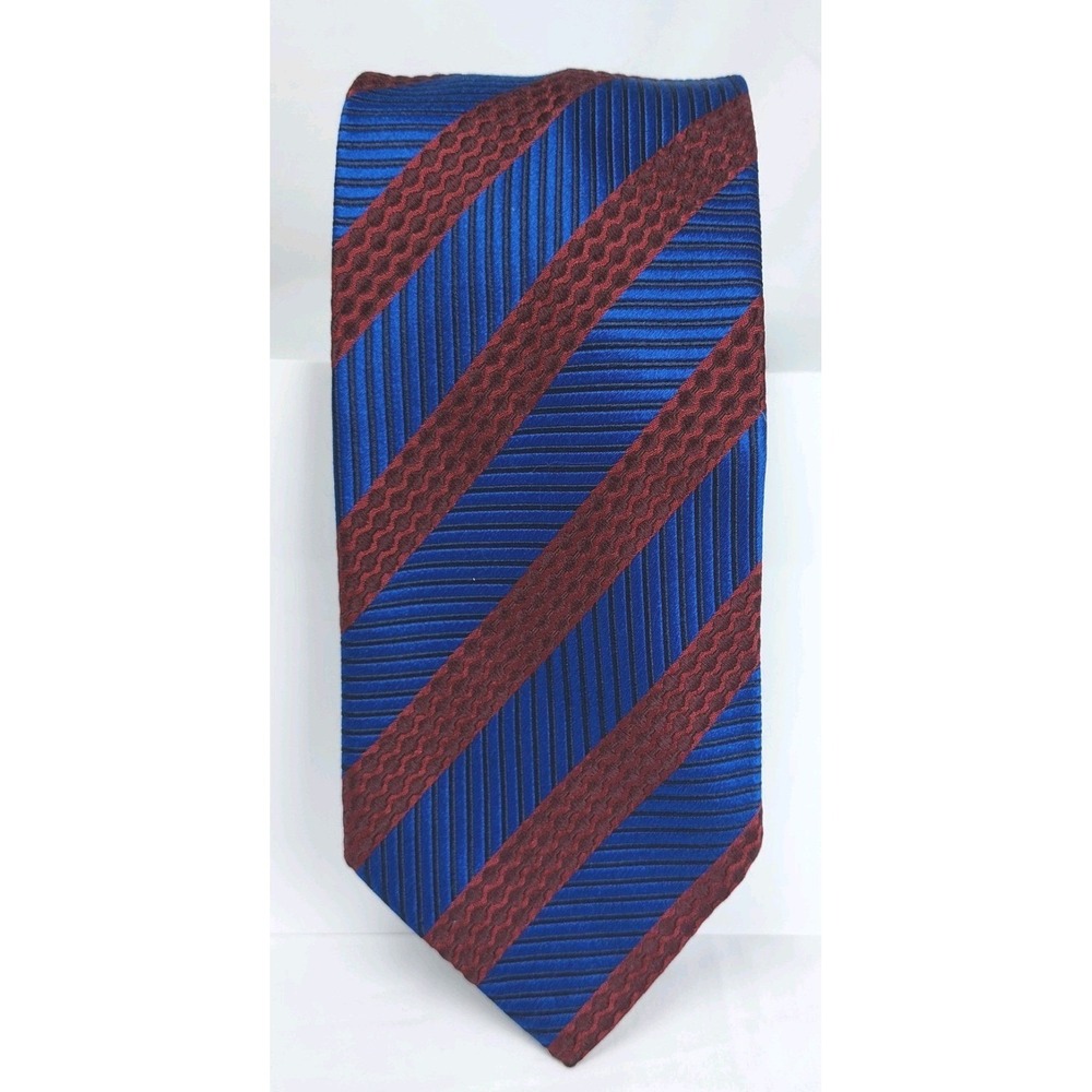 Ermenegildo Zegna Silk Striped Necktie Blue Burgundy Tie Made in Italy 57"